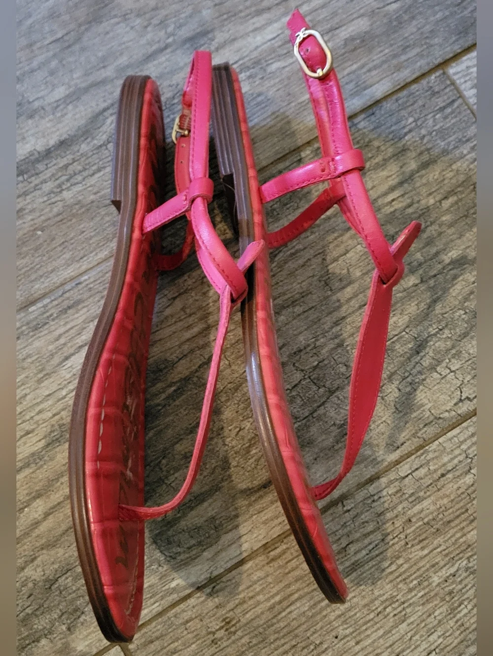 Sam Edelman Gigi Croc Embossed Leather Thong Sandals Fuchsia Pink Summer